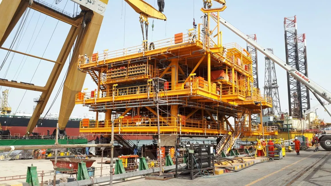 Offshore platform module under construction in a fabrication yard